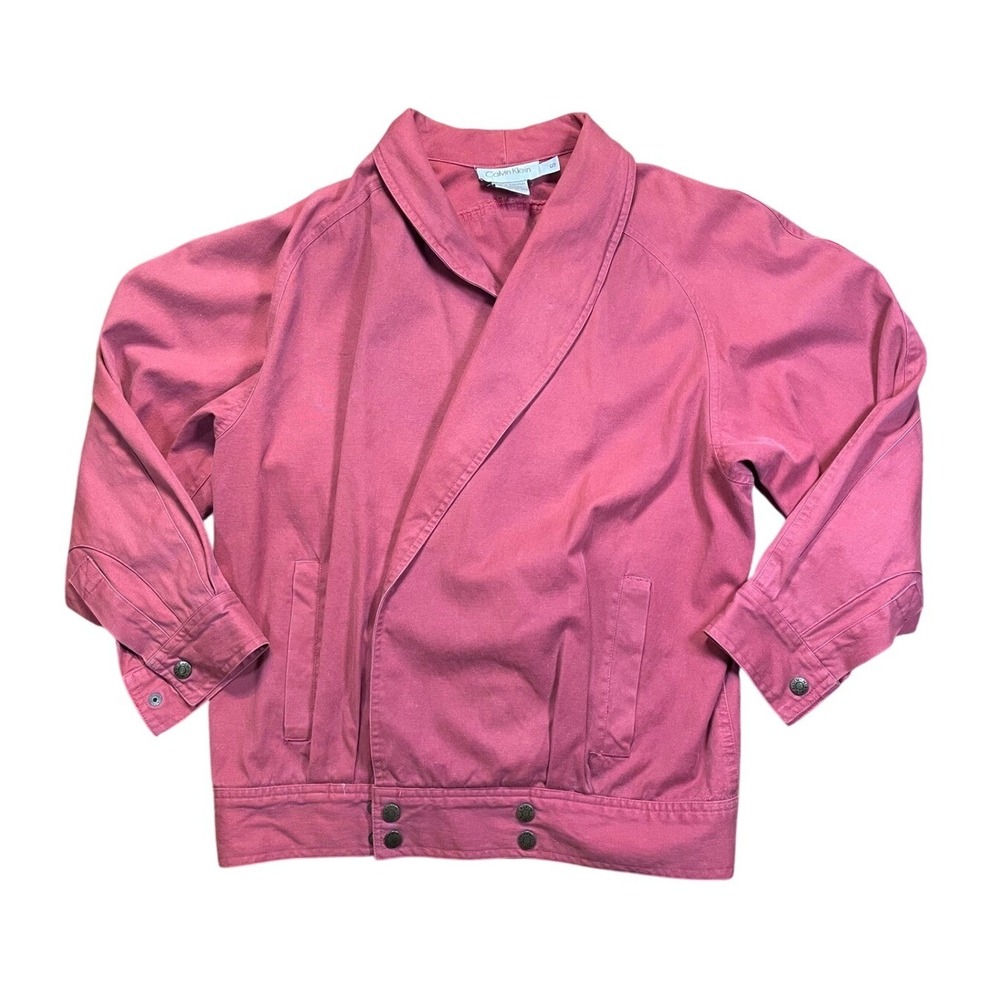Pink Calvin Klein Women Sz S 100% Cotton Shawl Collar Bomber Jacket